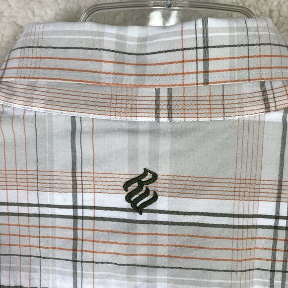 Rocawear Shirt Mens XXXL Tan Green Orange Plaid Long Sleeve Button Down Cotton - Picture 4 of 12